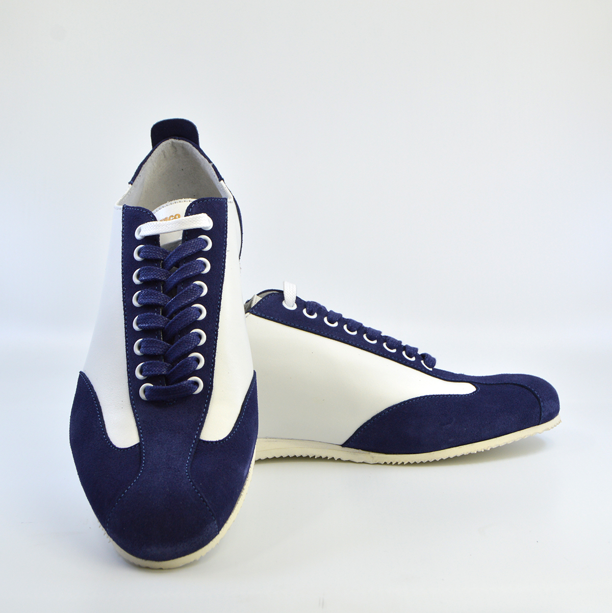 The Fresco In White Leather Blue Suede V2 Old School Trainers Mod Shoes