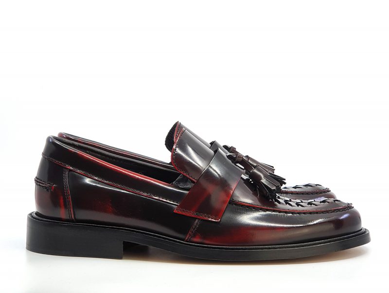 The Allnighter Ladies Basket Weave Oxblood Tassel Loafers SKA