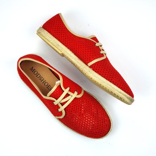 The Paulo In Red & Cream Piping Canvas - Summer Shoes - Image 2