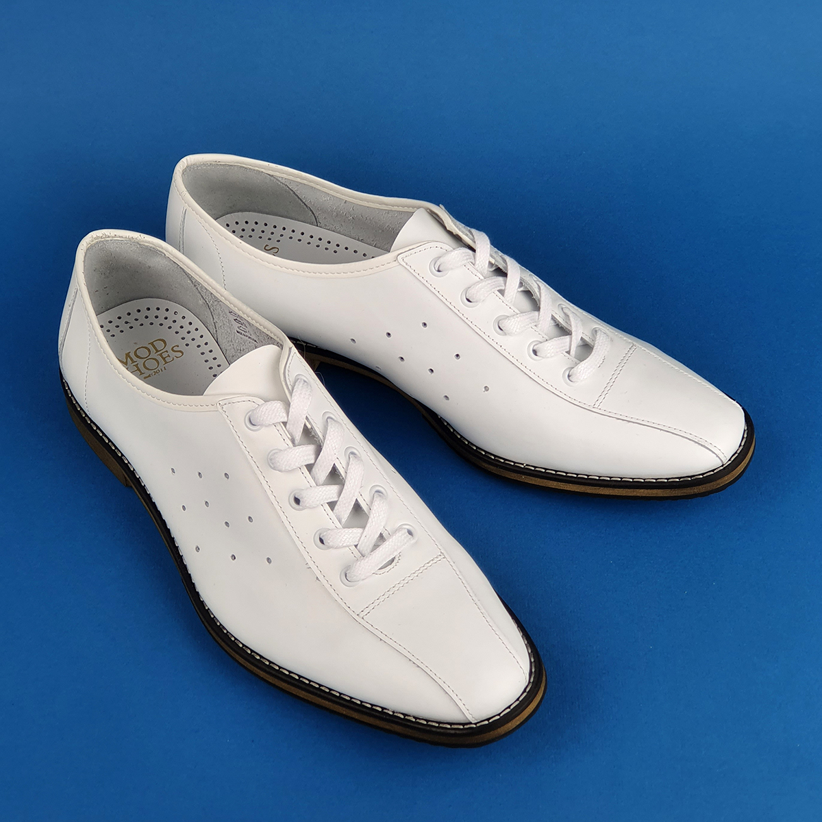 Modshoes All White Bowling Mod Style Chisel Bowling Shoes Paul Weller Jam 1980 81 82 03 