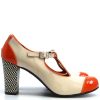 The Dusty In Cream and Tangerine - Ladies Retro T-Bar Shoe by Mod Shoes