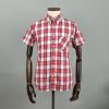 The Jackpot - White Red Tartan High Collar Button Down Short Sleeve Shirt - Mod Skin Style