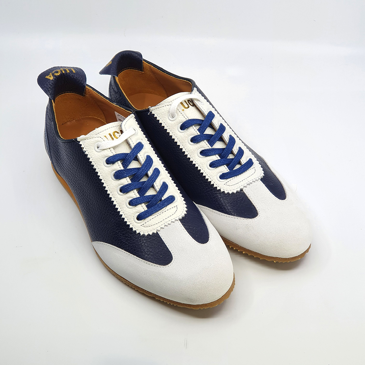 The Luca In Blue & White Leather & Suede – Old School Trainers – Mod Shoes