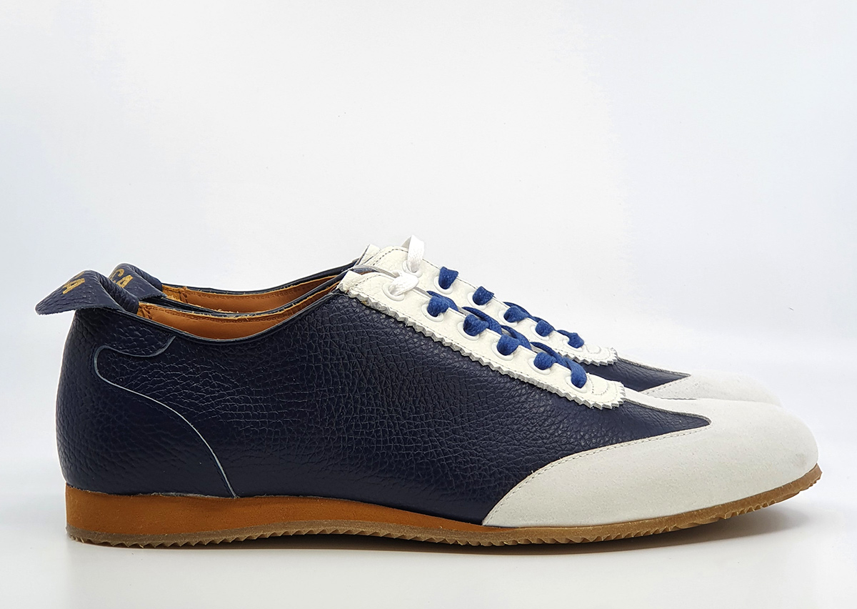 The Luca In Blue & White Leather & Suede – Old School Trainers – Mod Shoes