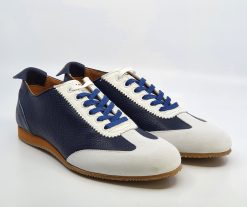 The Luca In Blue & White Leather & Suede – Old School Trainers – Mod Shoes