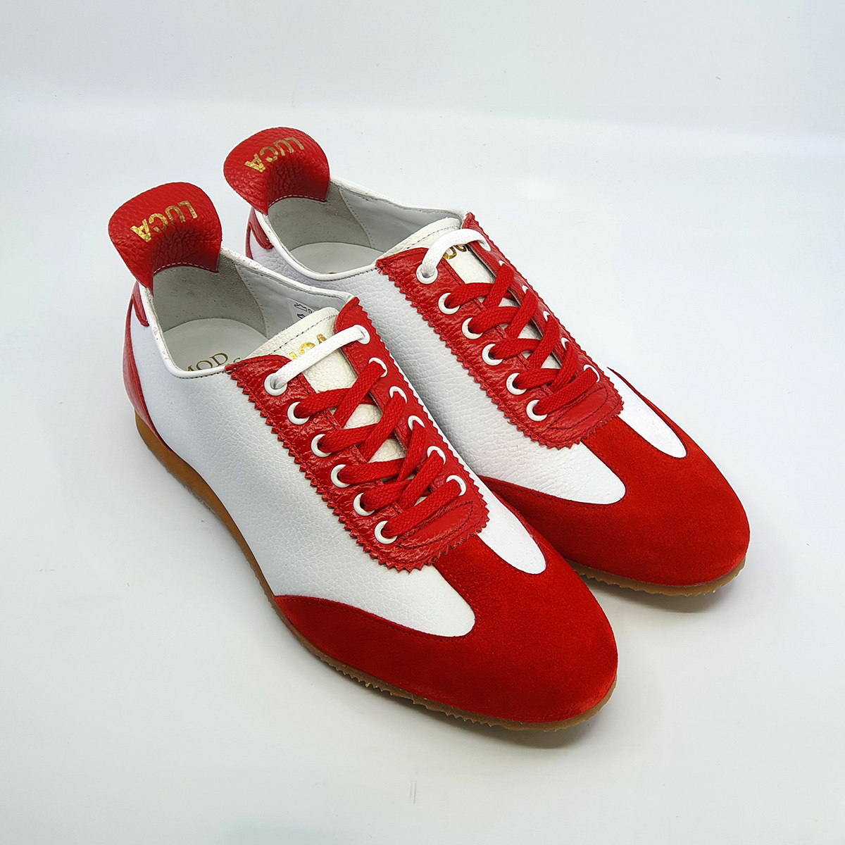 The Luca In White & Red Leather & Suede – Old School Trainers – Mod Shoes