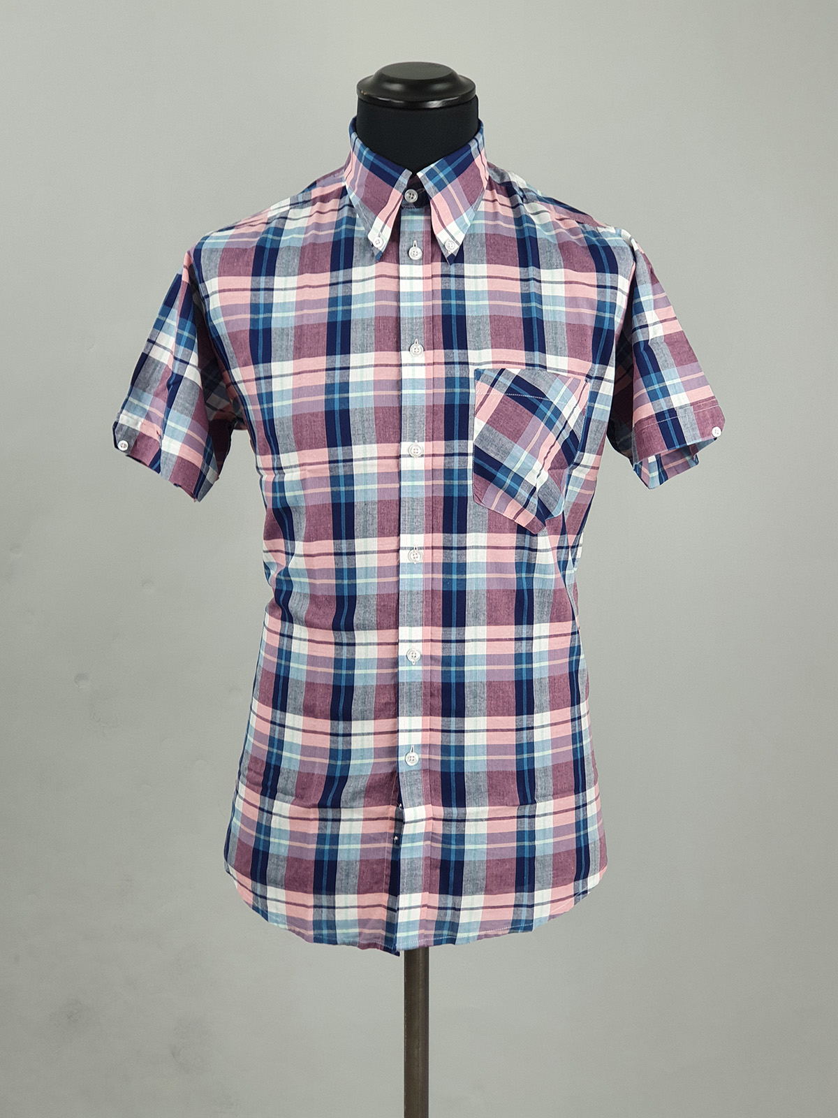 The Jackpot – Blue Purple White Tartan – High Collar Button Down Short ...