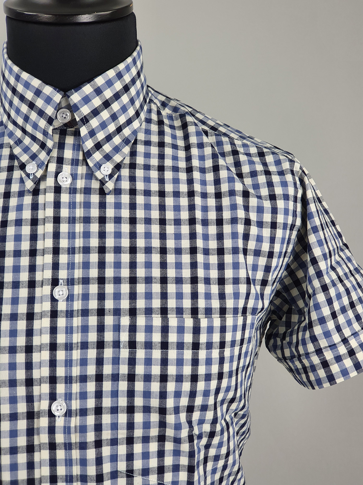 The Jackpot – 2 Shades Blue Gingham Tartan – High Collar Button Down ...