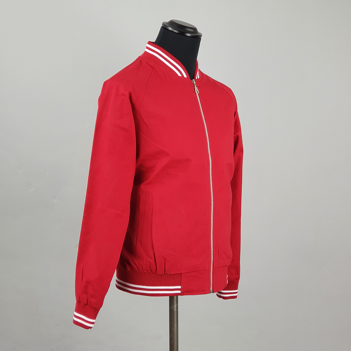 red jacket with white stripes