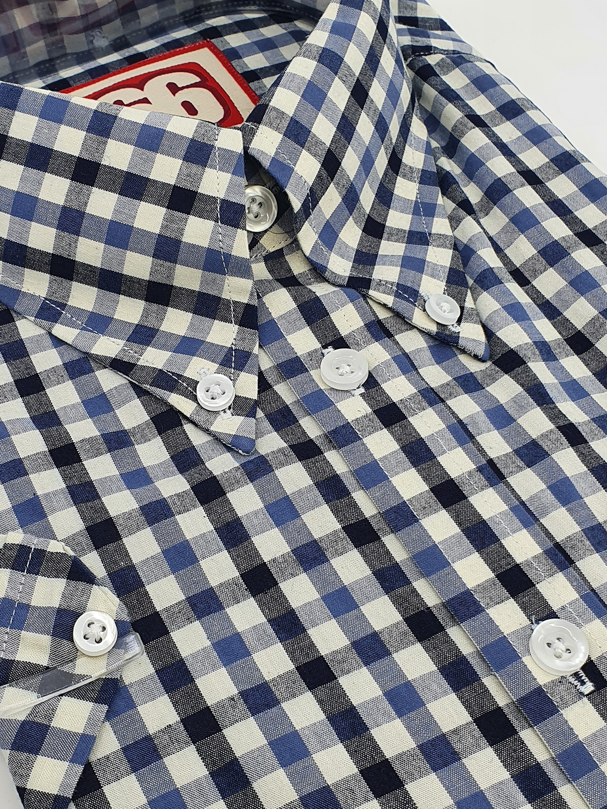 The Jackpot – 2 Shades Blue Gingham Tartan – High Collar Button Down ...