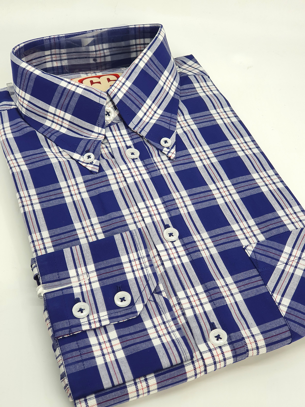 The Jackpot – Blue White Tartan – High Collar Button Down Long Sleeve ...