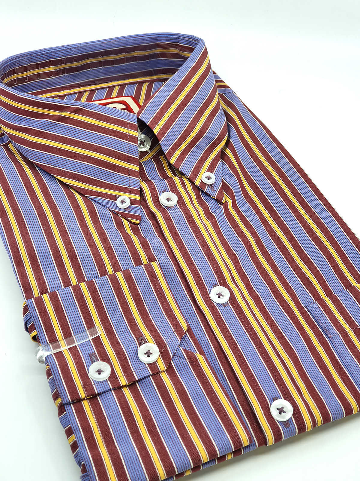 The Jackpot – Purple Red Yellow Stripe – High Collar Button Down Long ...