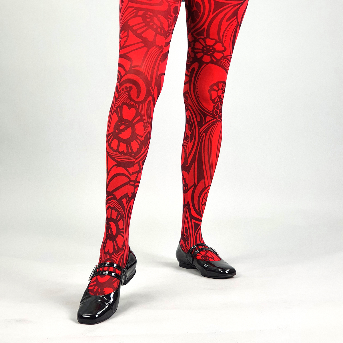 red patterned tights