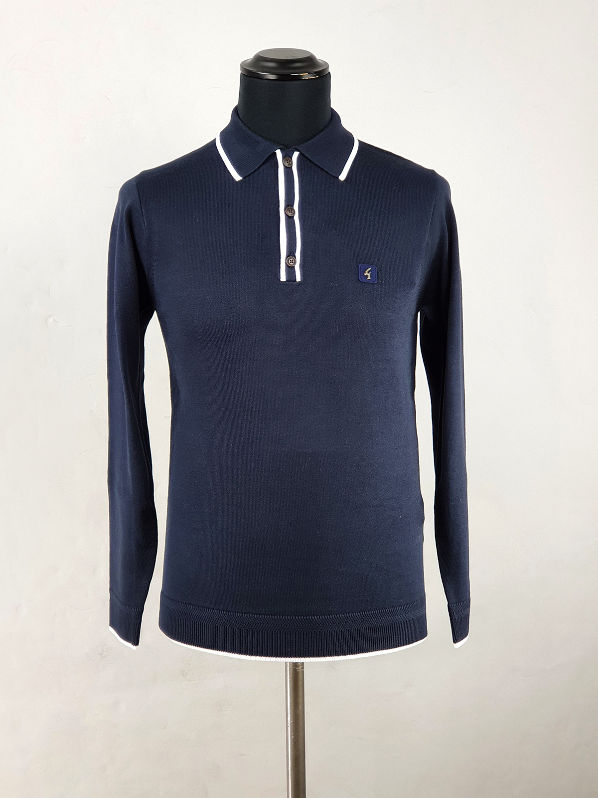 Gabicci Navy & White Lineker Long Sleeve Polo – Mod Shoes