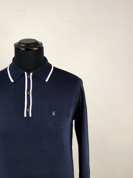 Gabicci Navy & White Lineker Long Sleeve Polo - Image 2