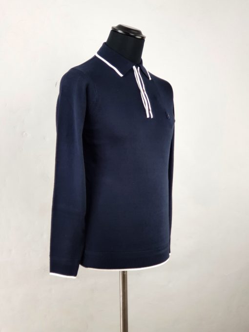 Gabicci Navy & White Lineker Long Sleeve Polo - Image 3
