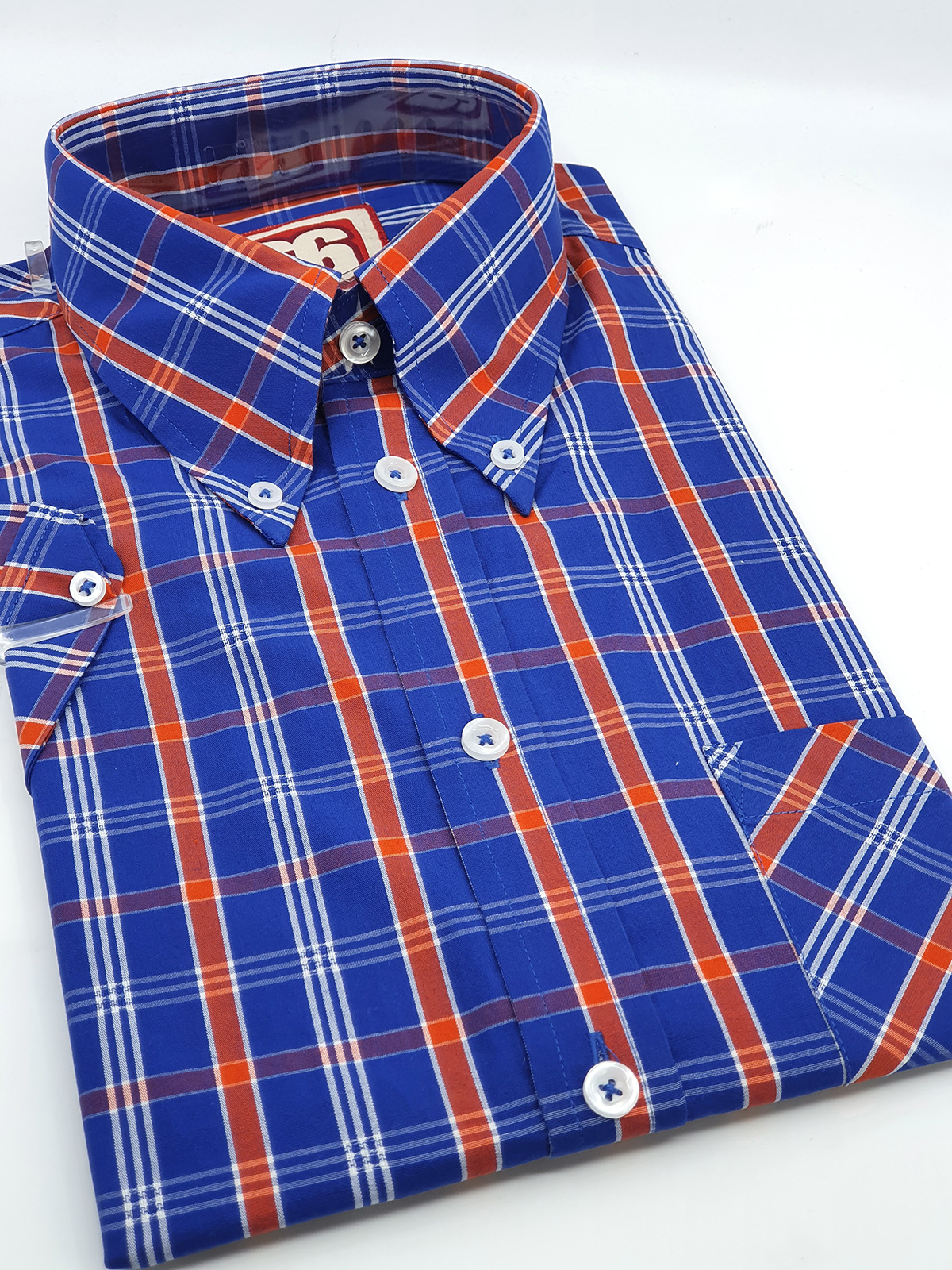 The Jackpot – Blue Red White Tartan High Collar Button Down Short ...