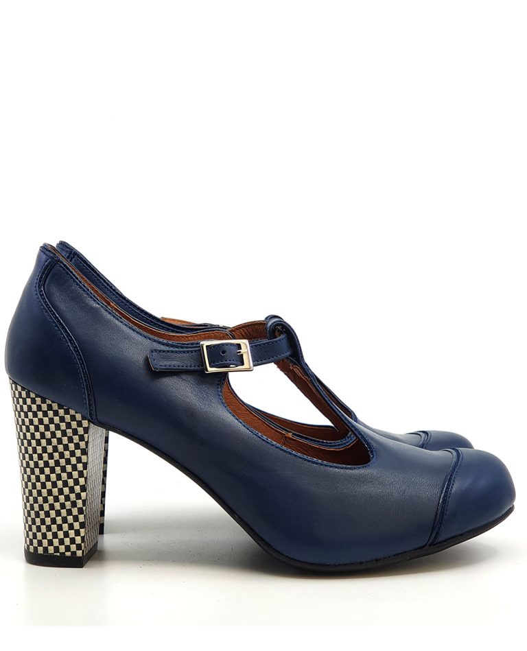 The Dusty In Jeans Blue Plain Leather – Ladies Retro T-Bar Shoe by Mod ...