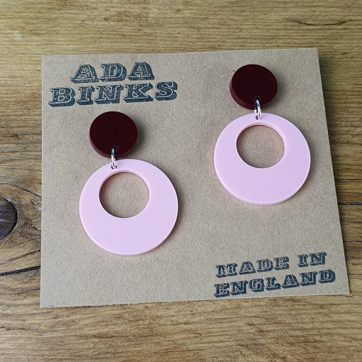 Pink & Burgundy 60s Mod Style Earrings