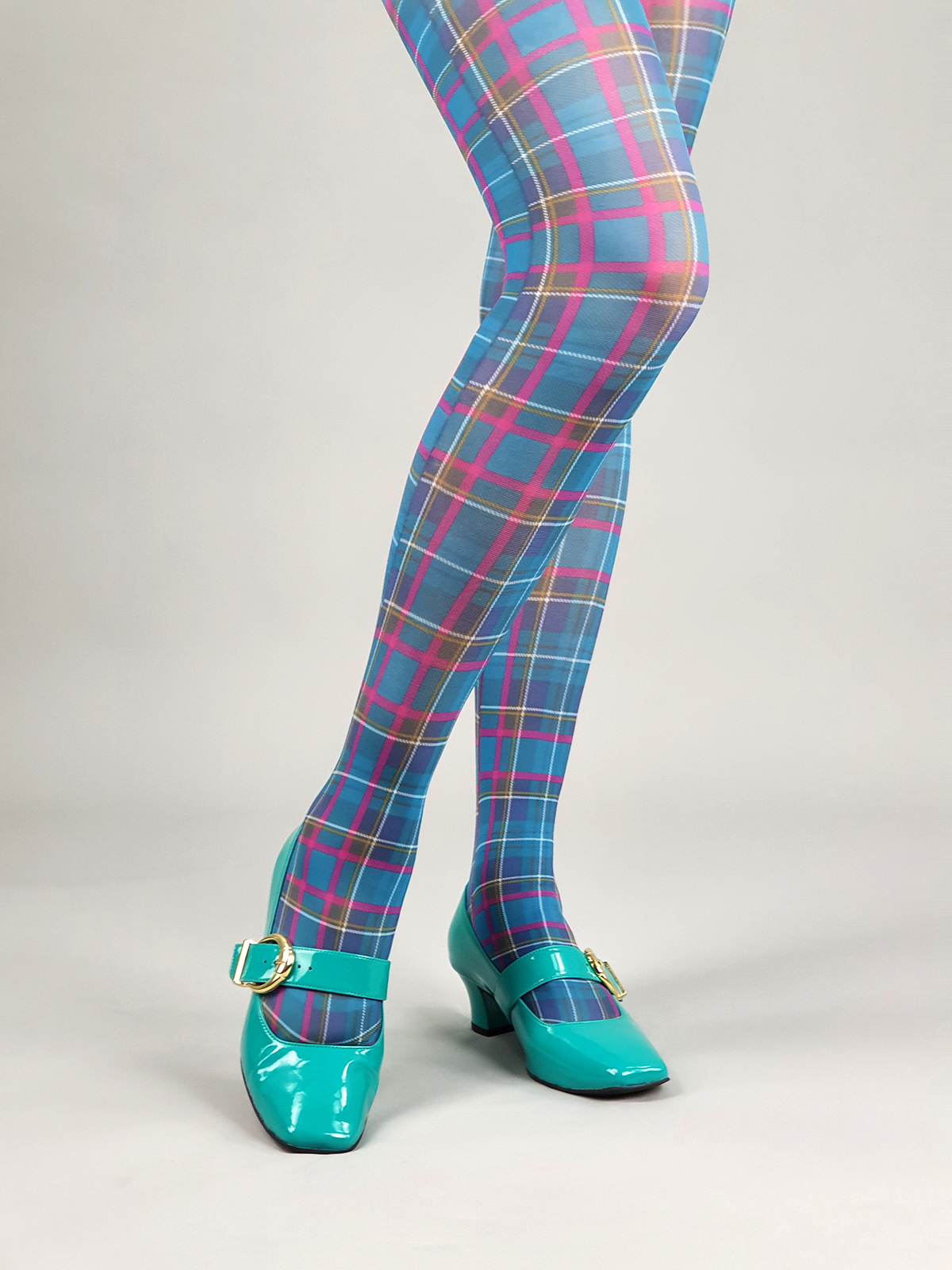 Teal plaid Patterned Tights, fashion Pantyhose for all Women