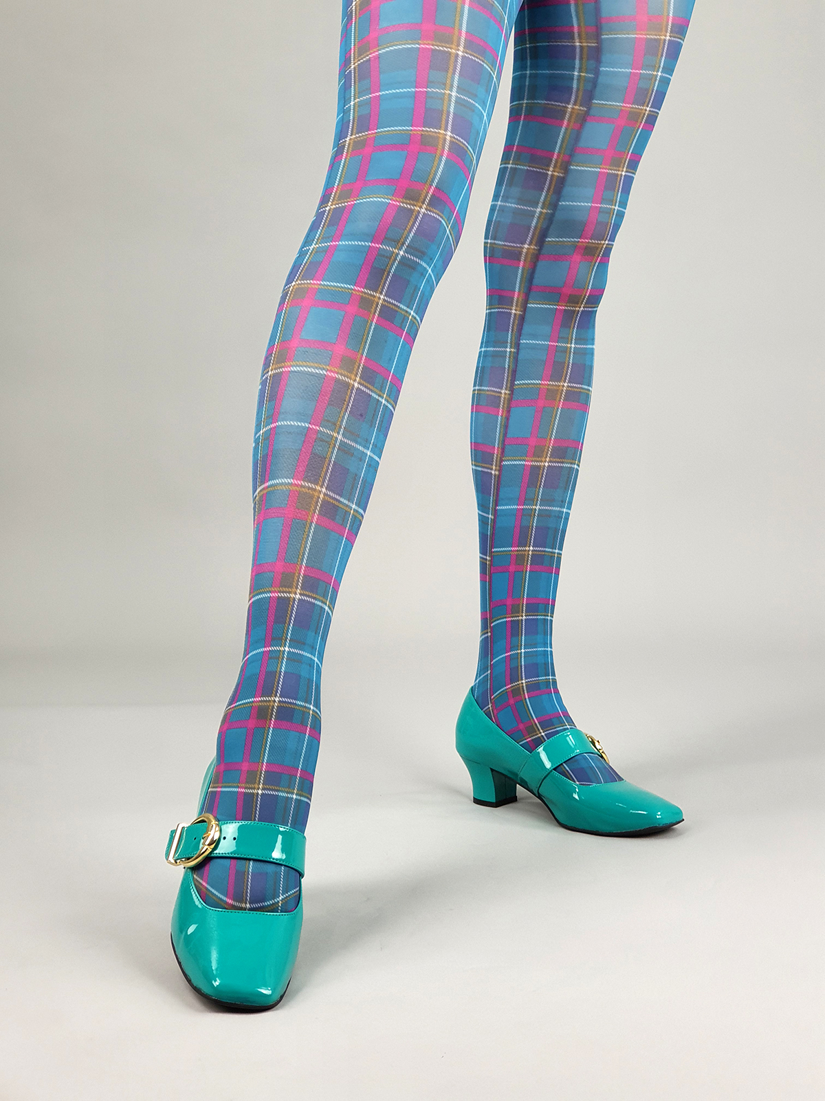 Jackson Teal Tartan Tights – ladies vintage retro 60s – 70s style