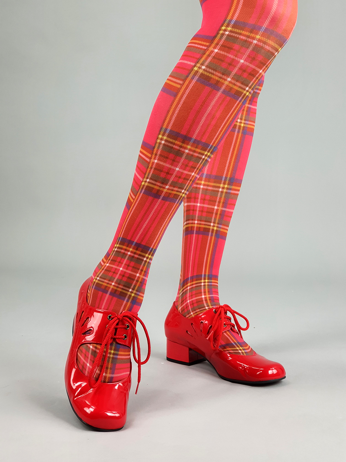 Red Tartan Tights – ladies vintage retro 60s – 70s style – Mod Shoes