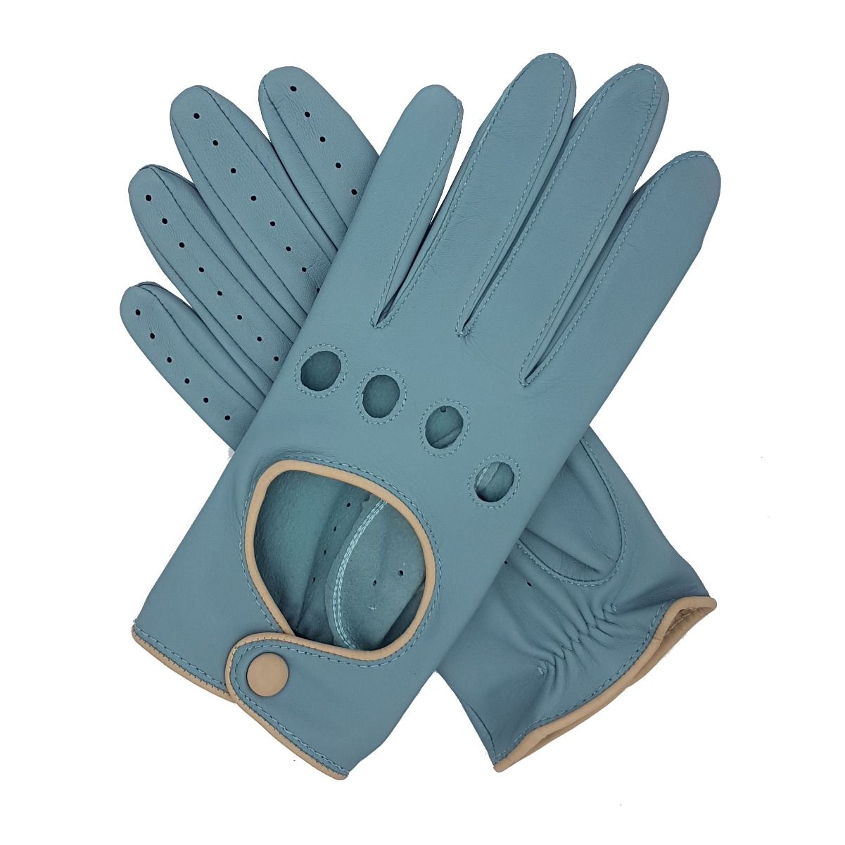 Ladies Leather Driving Gloves Duck Egg Blue with Contrast Vintage Retro Style Mod Shoes
