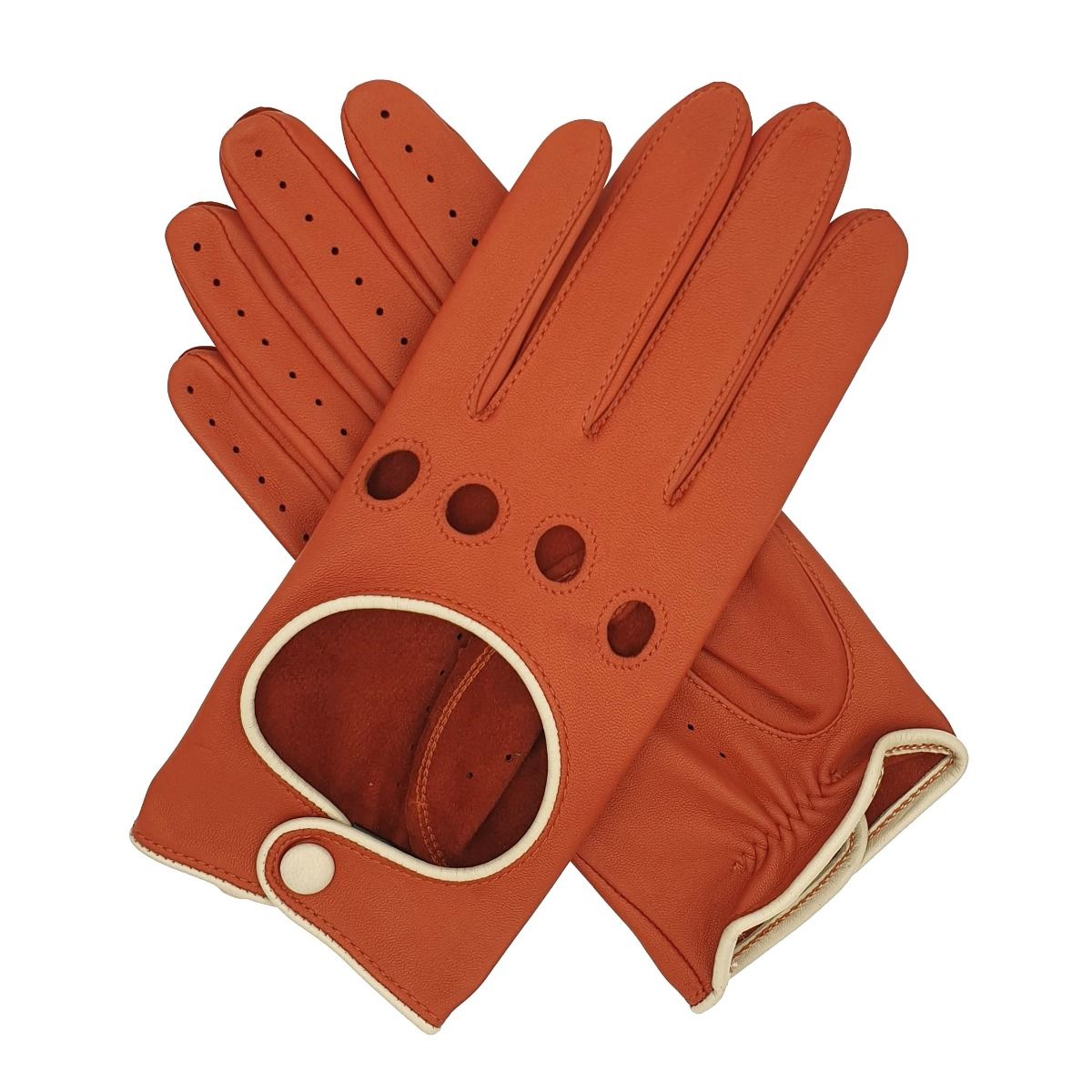 Ladies Leather Driving Gloves Mandarin with Cream Contrast