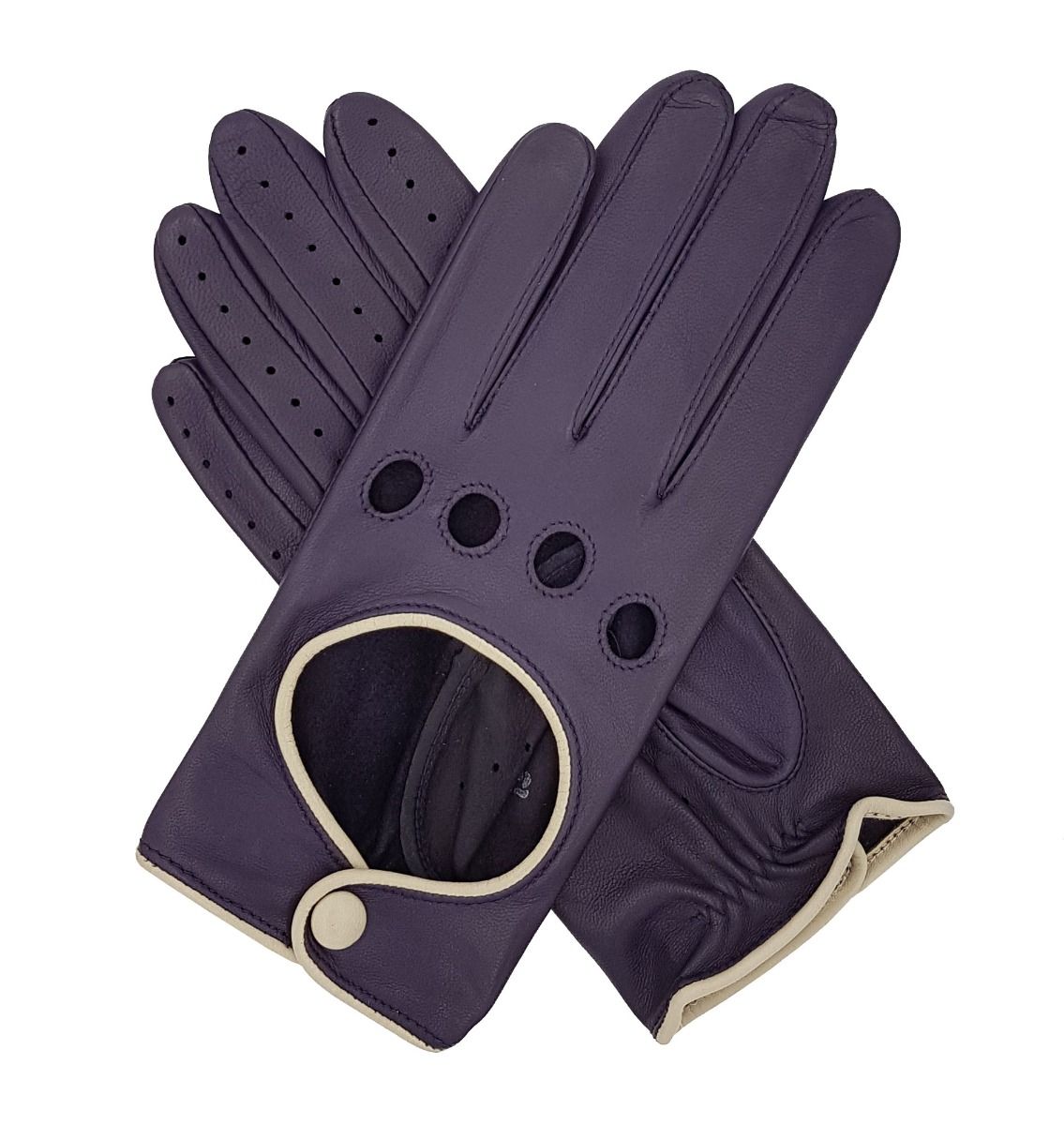 Ladies Leather Driving Gloves Purple with Contrast Vintage