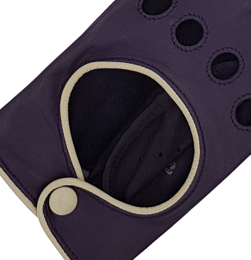 Ladies Leather Driving Gloves - Purple with Contrast - Vintage Retro Style - Image 4