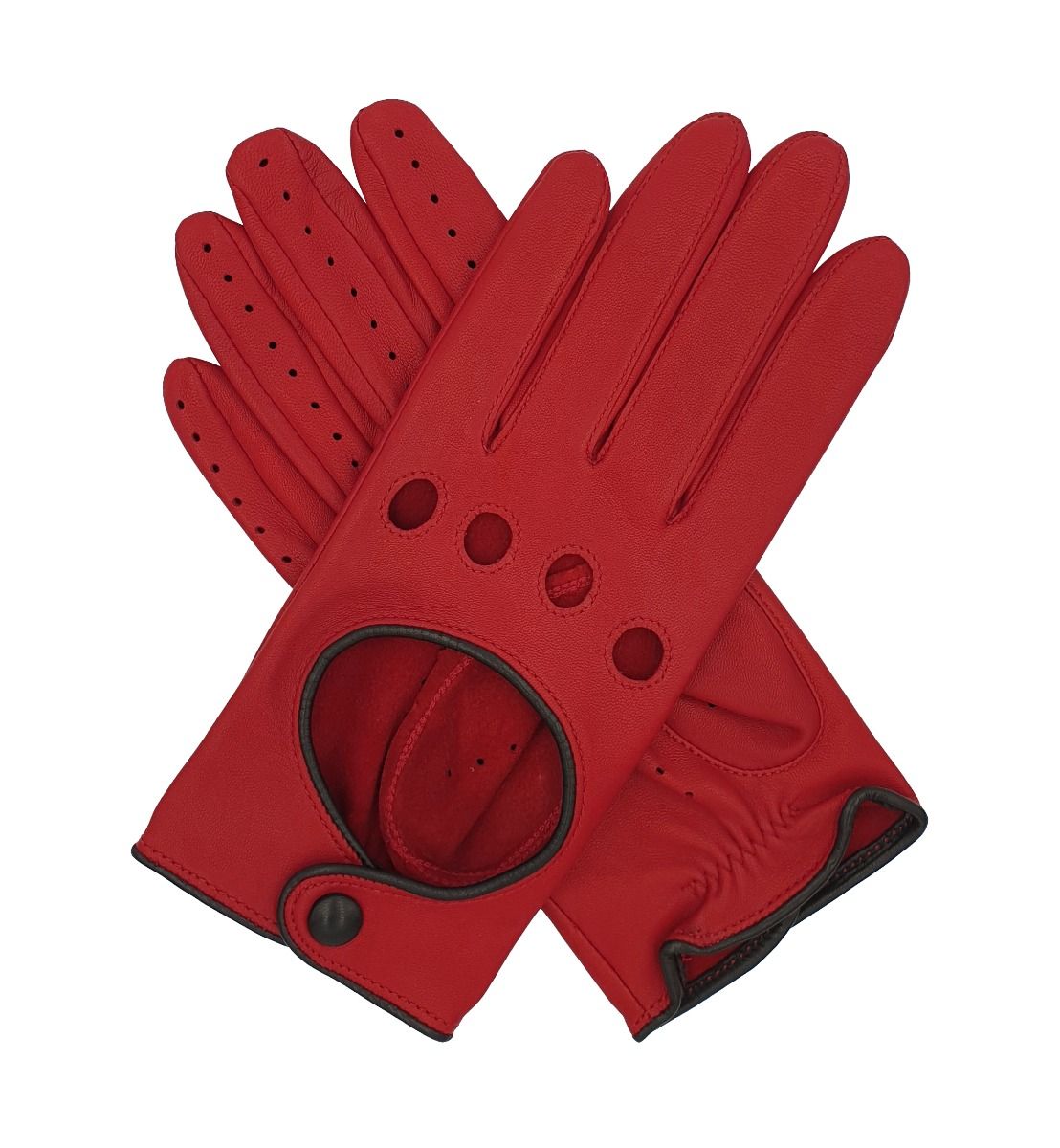 Ladies Leather Driving Gloves Red and Black Contrast Vintage