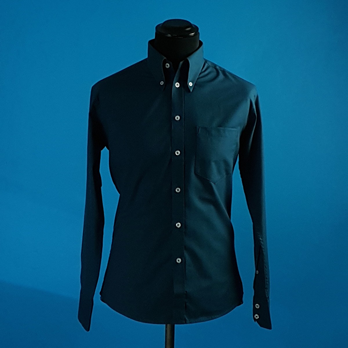 Dark Teal High Collar Button Down Long ...