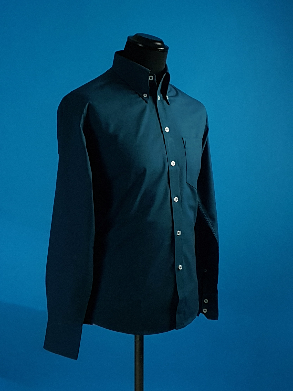 Dark Teal High Collar Button Down Long ...