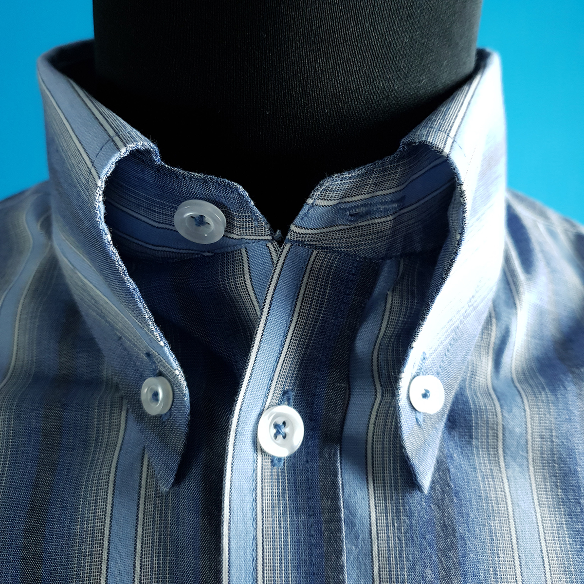 The Jackpot – 2 Blues & Navy Mid Stripe High Collar Button Down Long ...