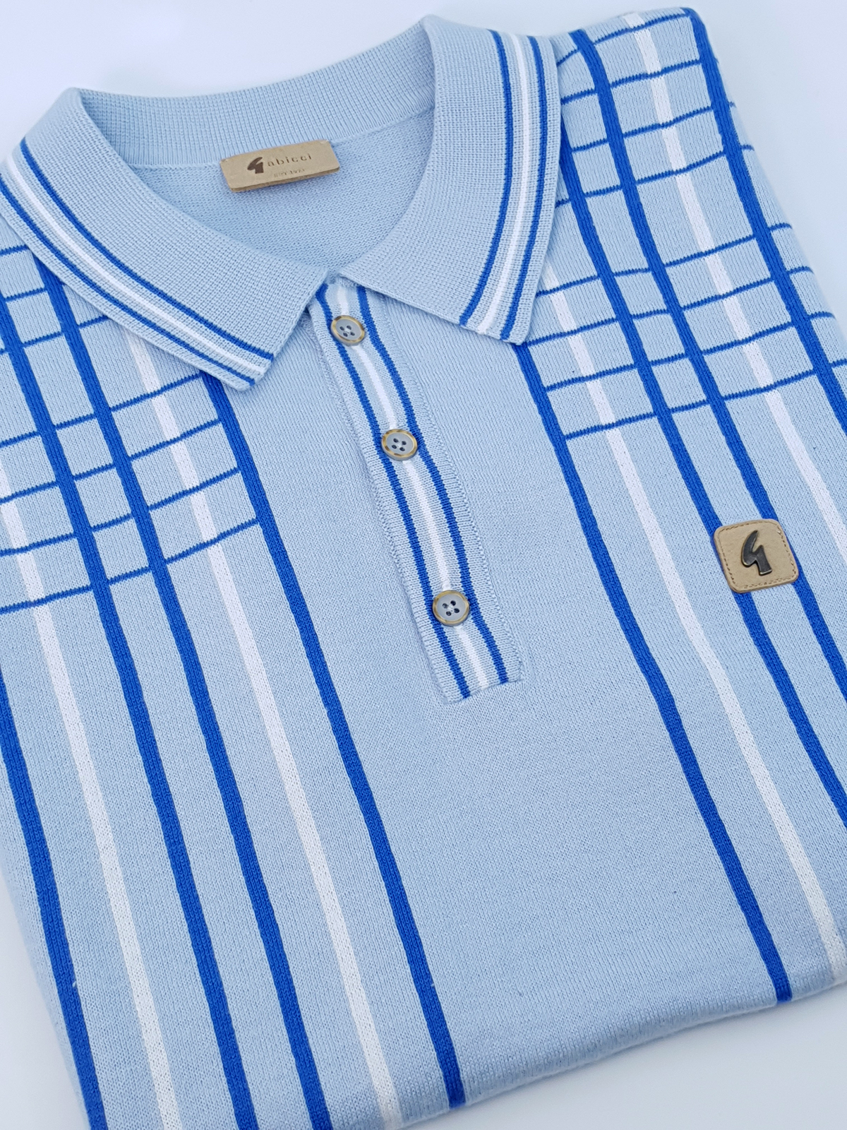 Gabicci Short Sleeve Polo In Sky Blue with Kris Kross Pattern – Mod Shoes