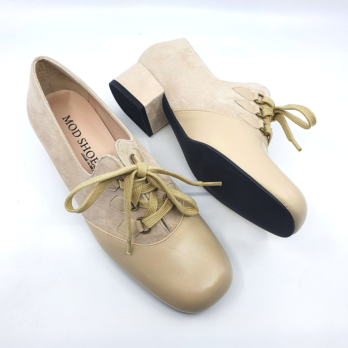 The Sybil In Cream Leather and Suede – Ladies Retro Shoes by Mod Shoes ...