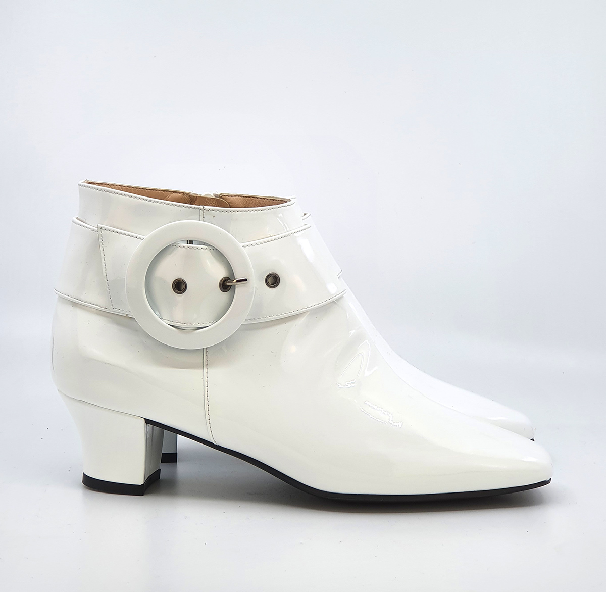 Patent leather white booties online