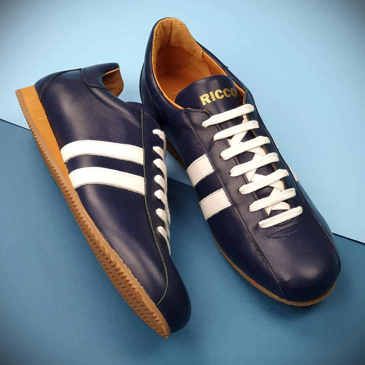 The Ricco In White Leather & Blue Red Strip – Old School Trainers – Mod ...