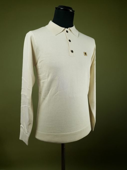 Gabicci Long Sleeve Plain Polo In Cream - Francesco
