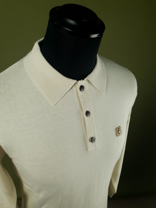 Gabicci Long Sleeve Plain Polo In Cream - Francesco - Image 3