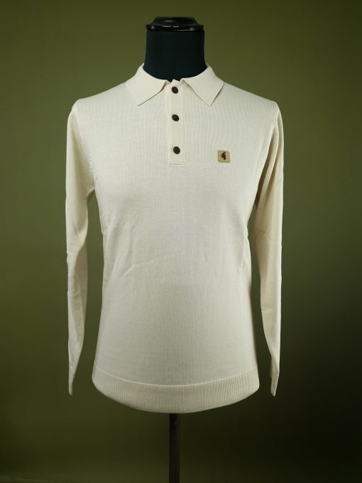 Gabicci Long Sleeve Plain Polo In Cream - Francesco - Image 4