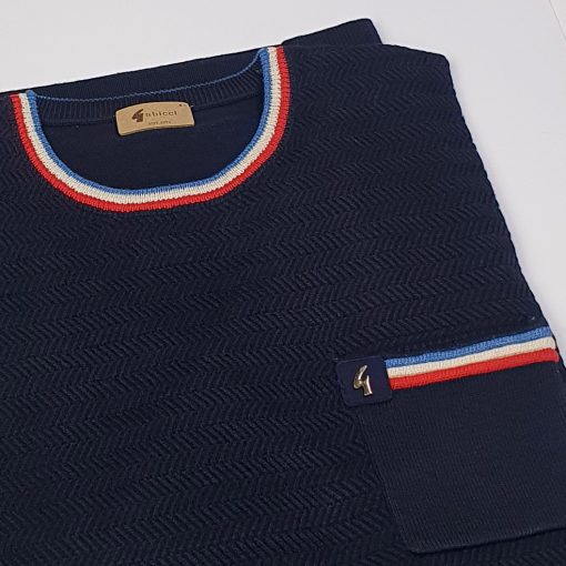 Gabicci Long Sleeve Crew Neck In Navy - Redford - Image 4