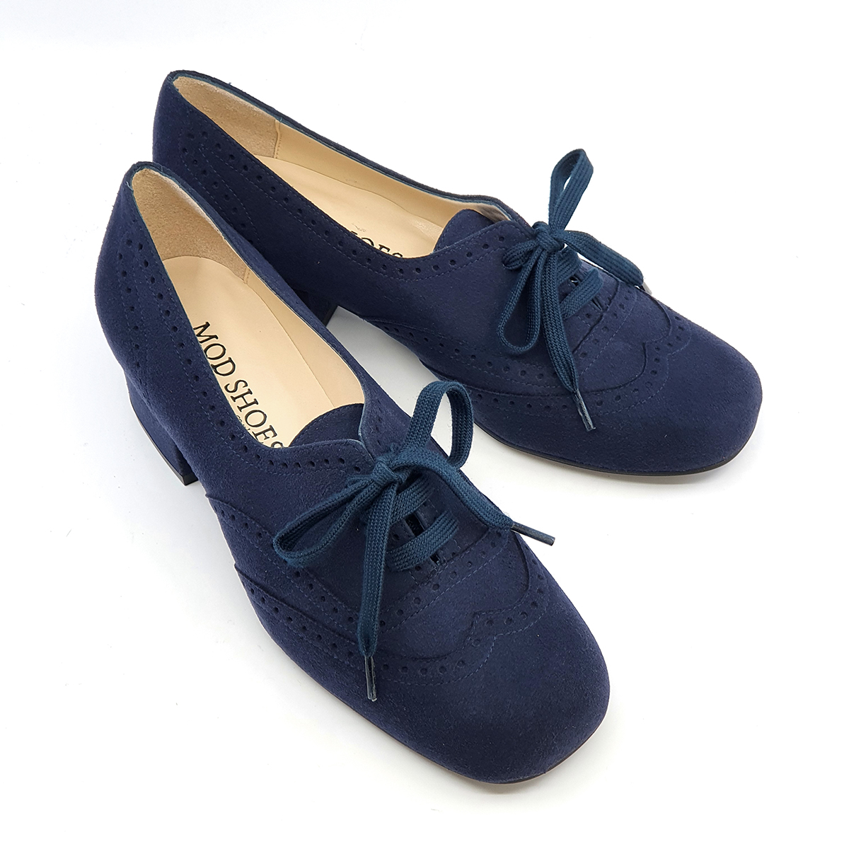 The Faye Brogue In Navy Blue Vegan Suede Effect- Vintage Style
