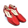 The Isadora in Metallic Red Pattern Leather -  Ladies T-Bar Shoe