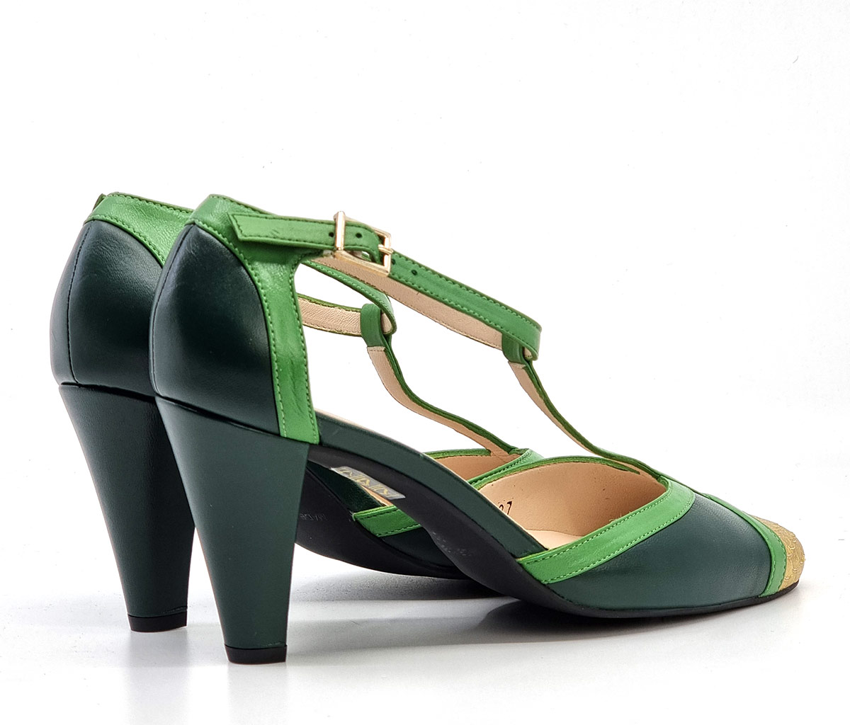 The Lizzie in Enchanted Forest Leather Ladies T Bar Shoe Mod Shoes