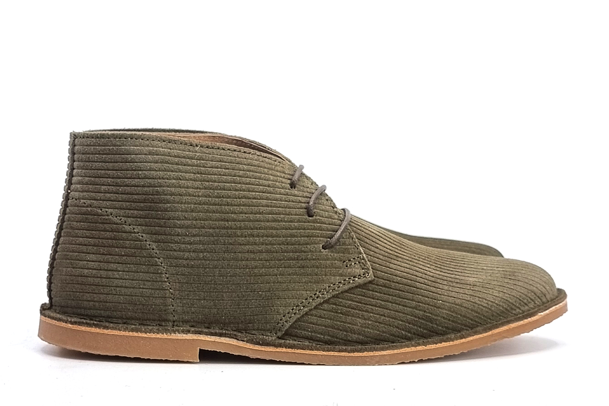 The Preston – Cord Effect Desert Boots In Khaki – Mod Shoes