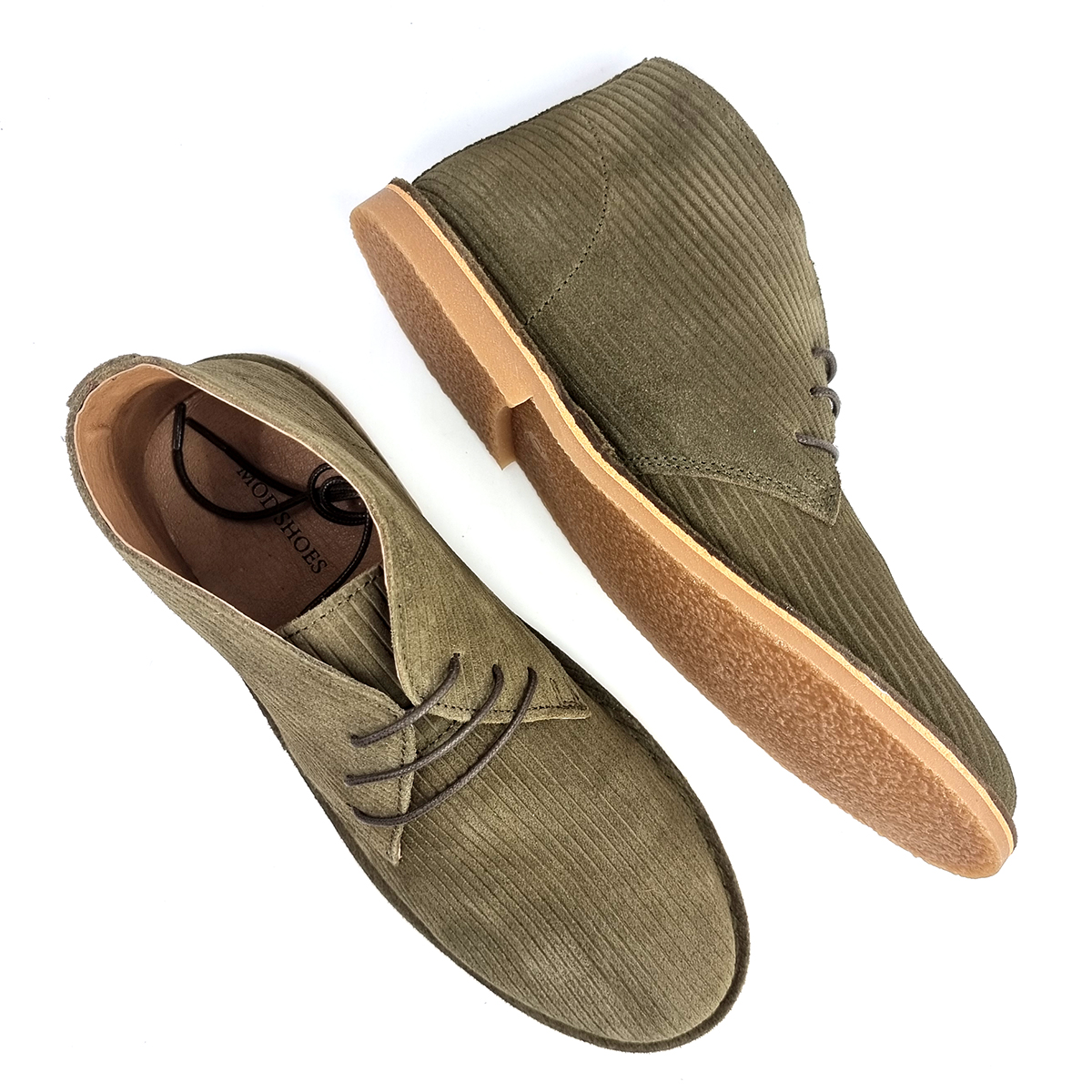 The Preston Cord Effect Desert Boots In Khaki Mod Shoes