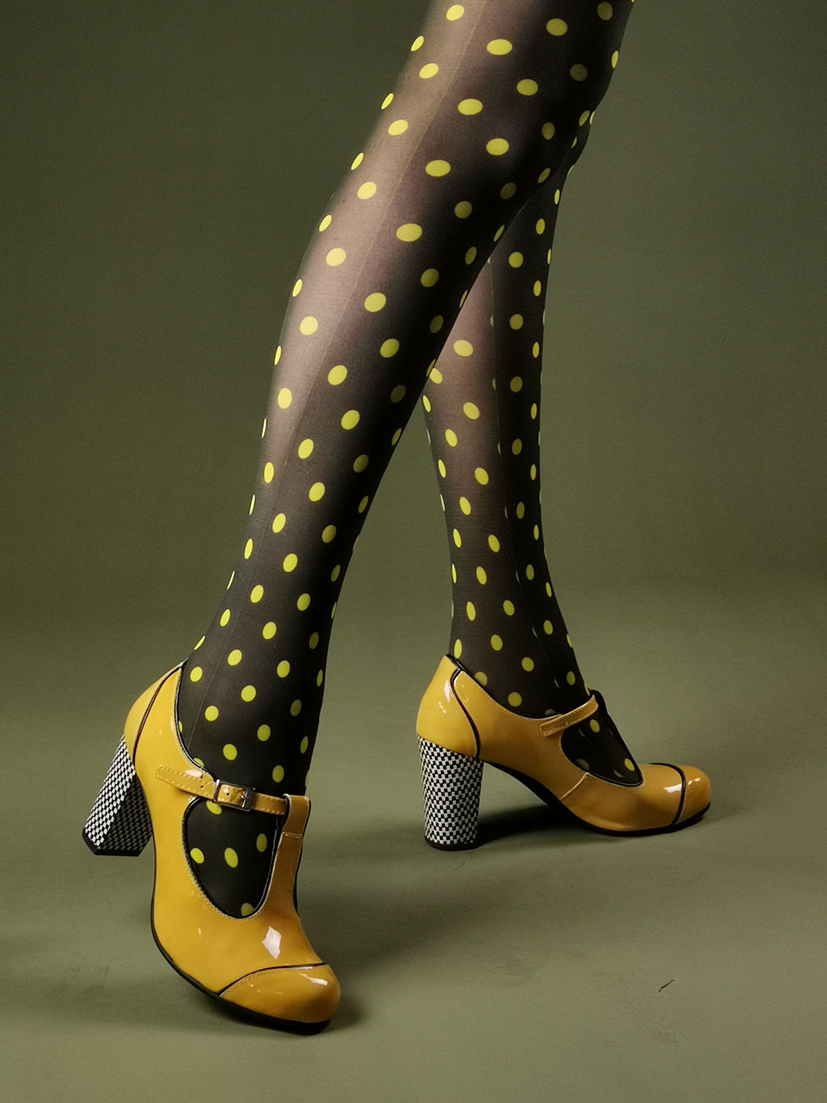 Yellow Polka Dot Tights- ladies vintage retro 60s - 70s style