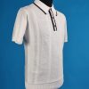 The Roma- White with Navy Red Piping Knit Polo by 66 Clothing