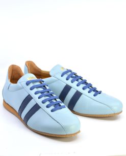 The Ricco in White Leather & Blue Red Strip - Old School Trainers